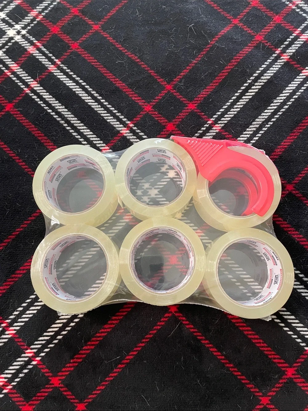 Clear Packing Tape 6-Roll Set with Red Dispenser